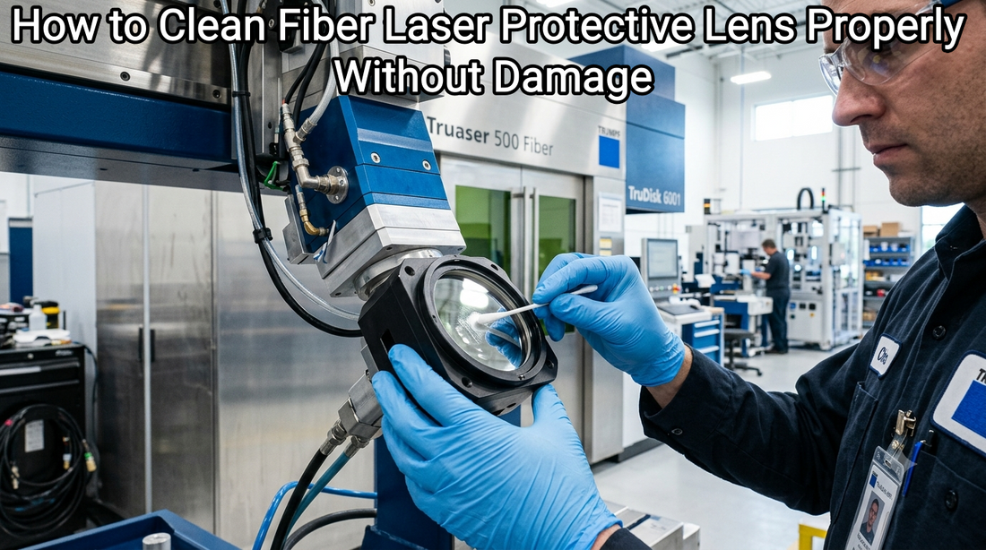 Technician cleaning a fiber laser protective lens
