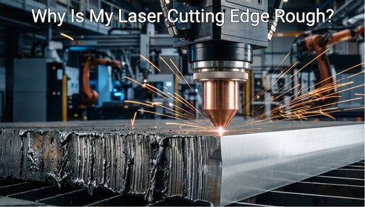 Professional fiber laser cutting head with a dramatic contrast of smooth and rough metal cutting edges