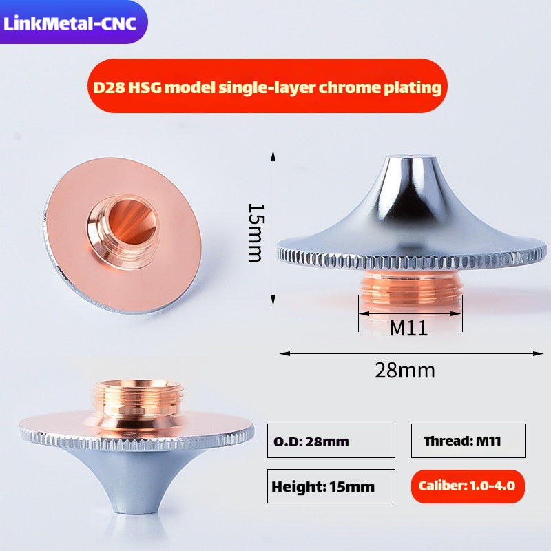 Link Metal CNC D28 HSG Anti-Collision Single Layer Chrome Plated Laser Cutting Nozzle