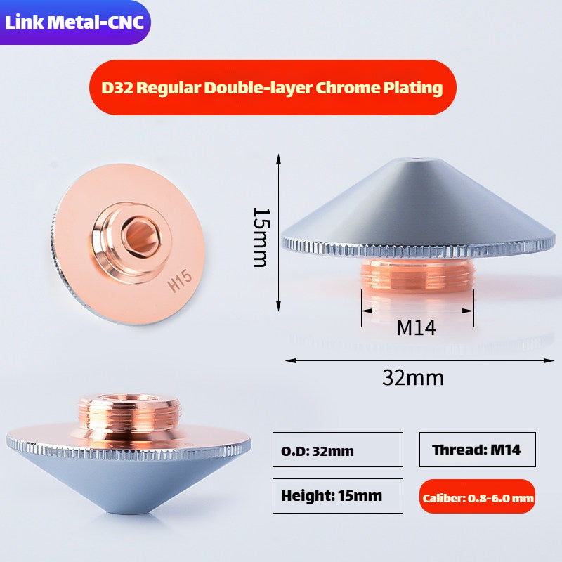 Linker Metal CNC D32 Double Layer Chrome Plated Laser Nozzle for Fiber Laser Cutting Machine