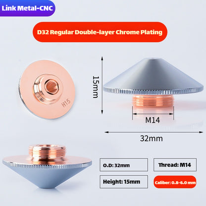 Linker Metal CNC D32 Double Layer Chrome Plated Laser Nozzle for Fiber Laser Cutting Machine