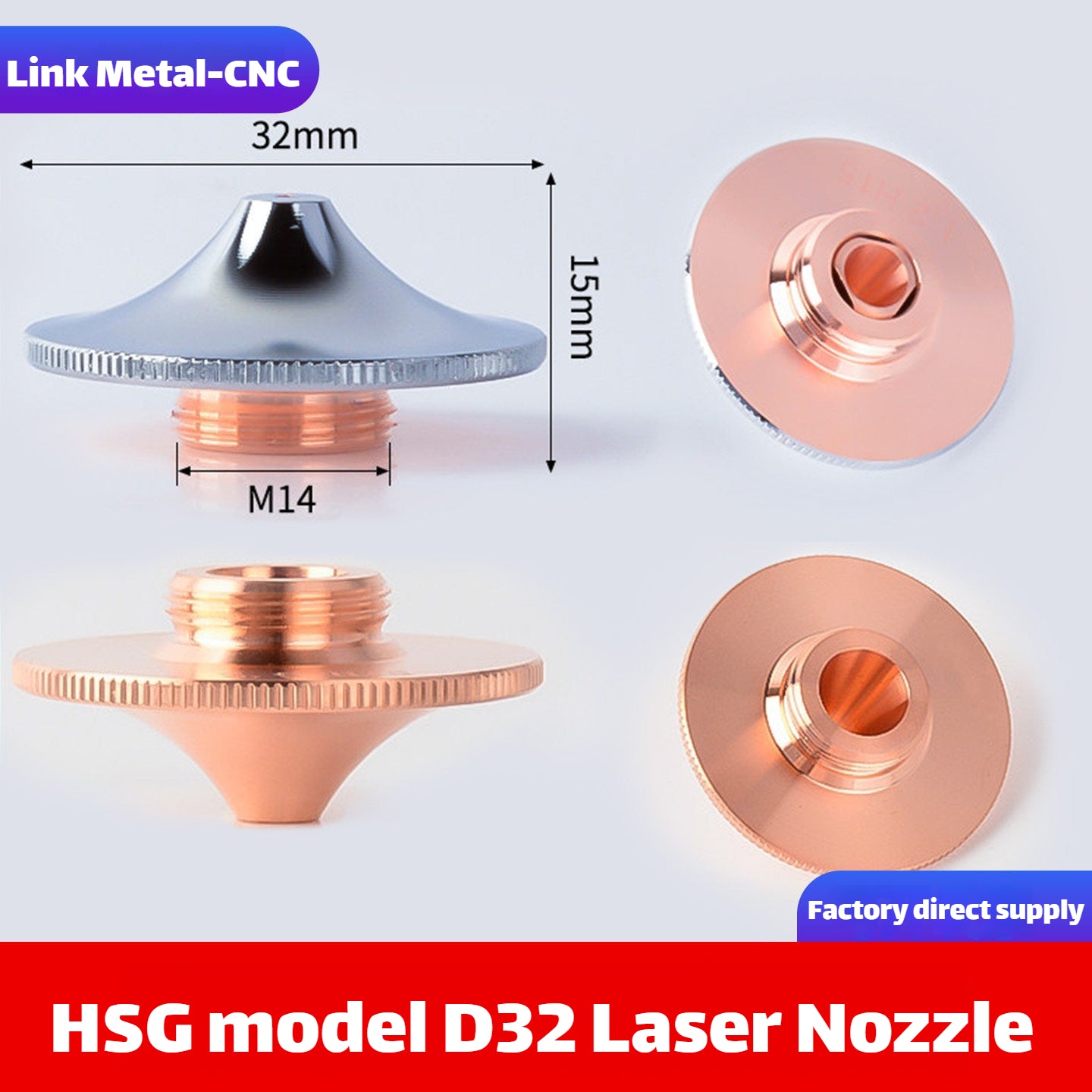 Link Metal CNC D32 HSG Anti-Collision Standard Laser Cutting Nozzle