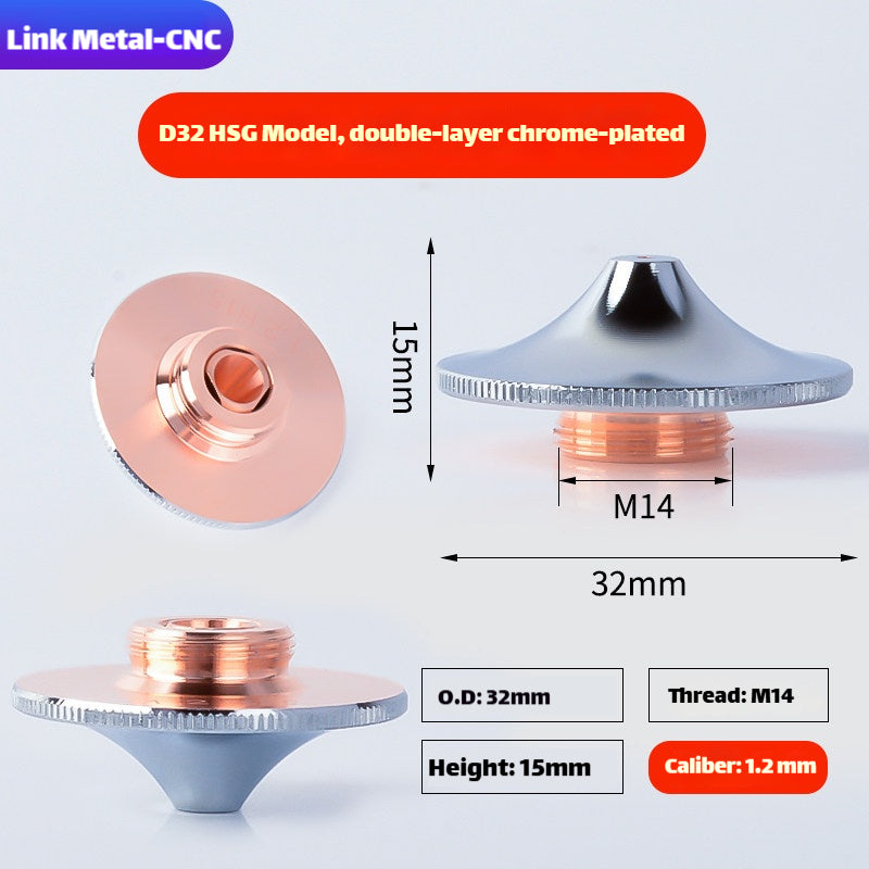 Link Metal CNC D32 HSG Anti-Collision Double Layer Chrome Plated Laser Cutting Nozzle