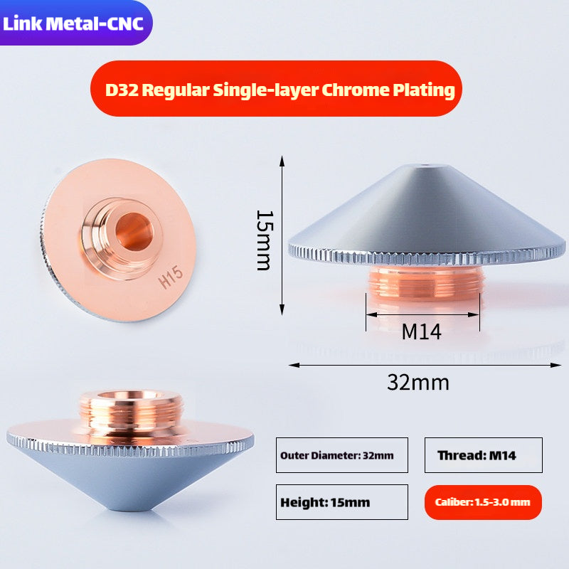 Linker Metal CNC D32 Single Layer Chrome Plated Laser Nozzle for Fiber Laser Cutting Machine