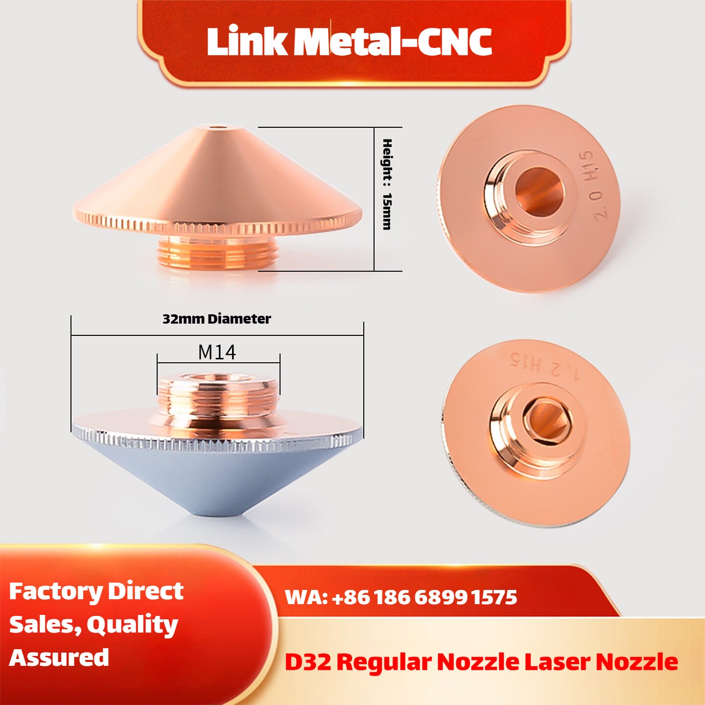 Link Metal CNC D32 Standard Laser Nozzle for Fiber Laser Cutting Machine