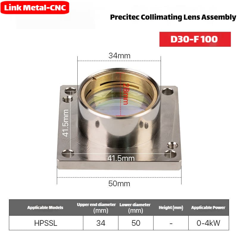 Link Metal CNC Precitec Collimating Lens Assembly for HPSSL 0-4kW D30-F100 Fiber Laser Cutting Heads