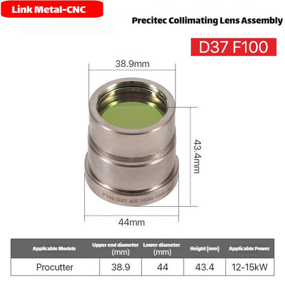 Link Metal CNC Precitec Collimating Lens Assembly for Procutter 12-15kW D37-F100 Fiber Laser Cutting Heads