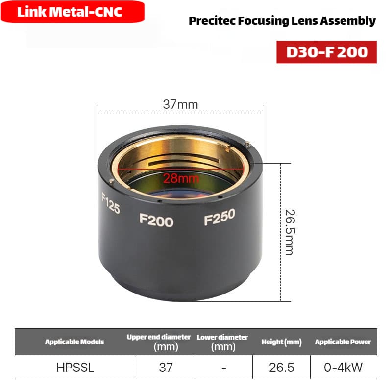 Link Metal CNC Precitec Focusing Lens Assembly for HPSSL 0-4kW D30-F200 Fiber Laser Cutting Heads