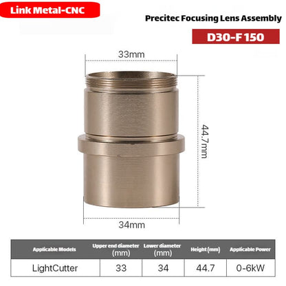Link Metal CNC Precitec Focusing Lens Assembly for Light Cutter 0-6kW D30-F150 Fiber Laser Cutting Heads