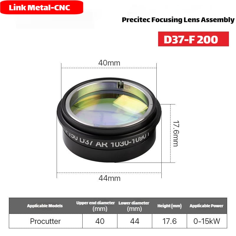 Link Metal CNC Precitec Focusing Lens Assembly for Procutter 0-15kW D37-F200 Fiber Laser Cutting Heads