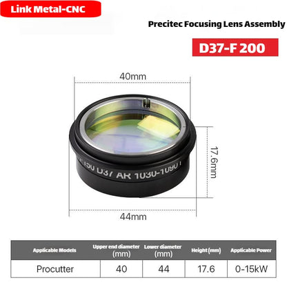 Link Metal CNC Precitec Focusing Lens Assembly for Procutter 0-15kW D37-F200 Fiber Laser Cutting Heads