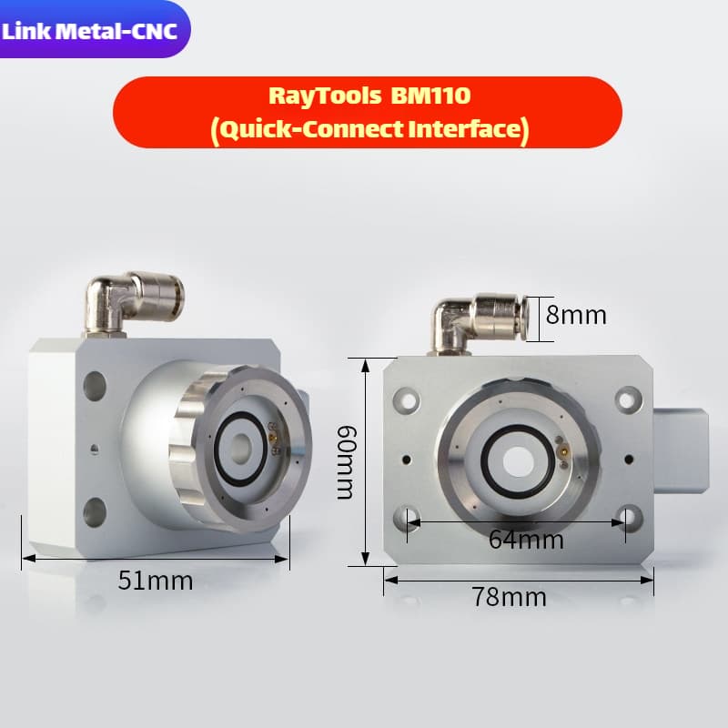 Link Metal CNC RayTools Nozzle Connector & Capacitive Height Sensor for BM110 - Quick Plug Fiber Laser Cutting Heads