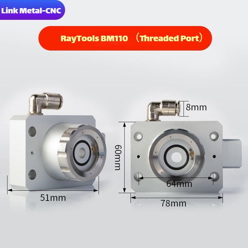 Link Metal CNC RayTools Nozzle Connector & Capacitive Height Sensor for BM110 - Threaded Fiber Laser Cutting Heads