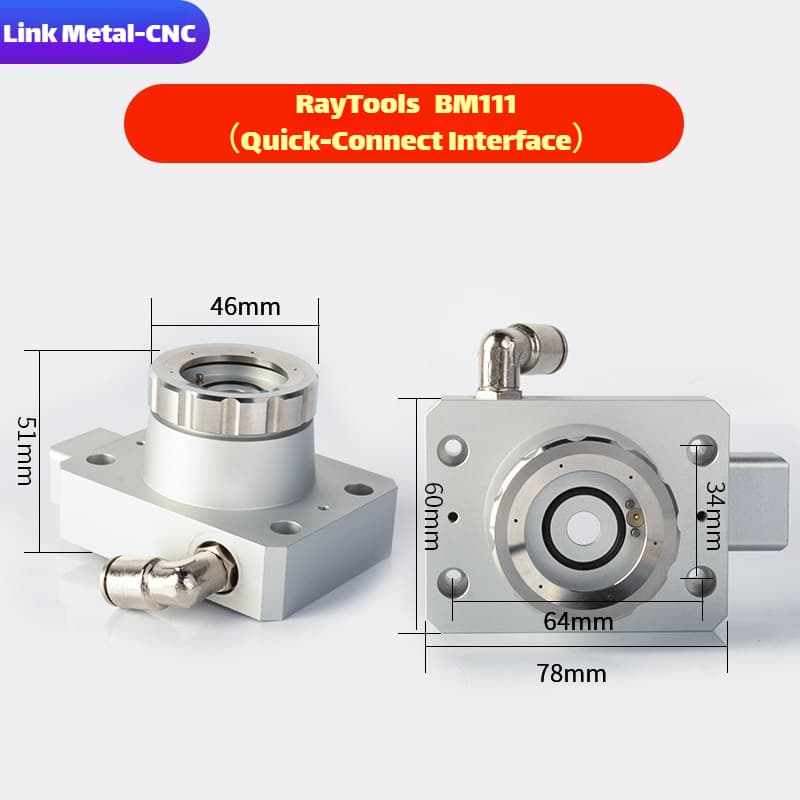 Link Metal CNC RayTools Nozzle Connector & Capacitive Height Sensor for BM111 - Quick Plug Fiber Laser Cutting Heads
