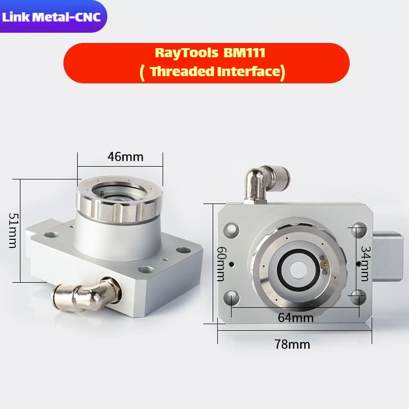 Link Metal CNC RayTools Nozzle Connector & Capacitive Height Sensor for BM111 - Threaded Fiber Laser Cutting Heads