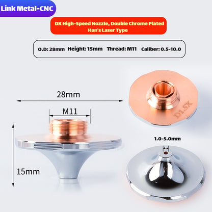 DX Hexagonal Style Double-Layer Chrome-Plated High-Speed Laser Cutting Nozzle | LinkMetal CNC