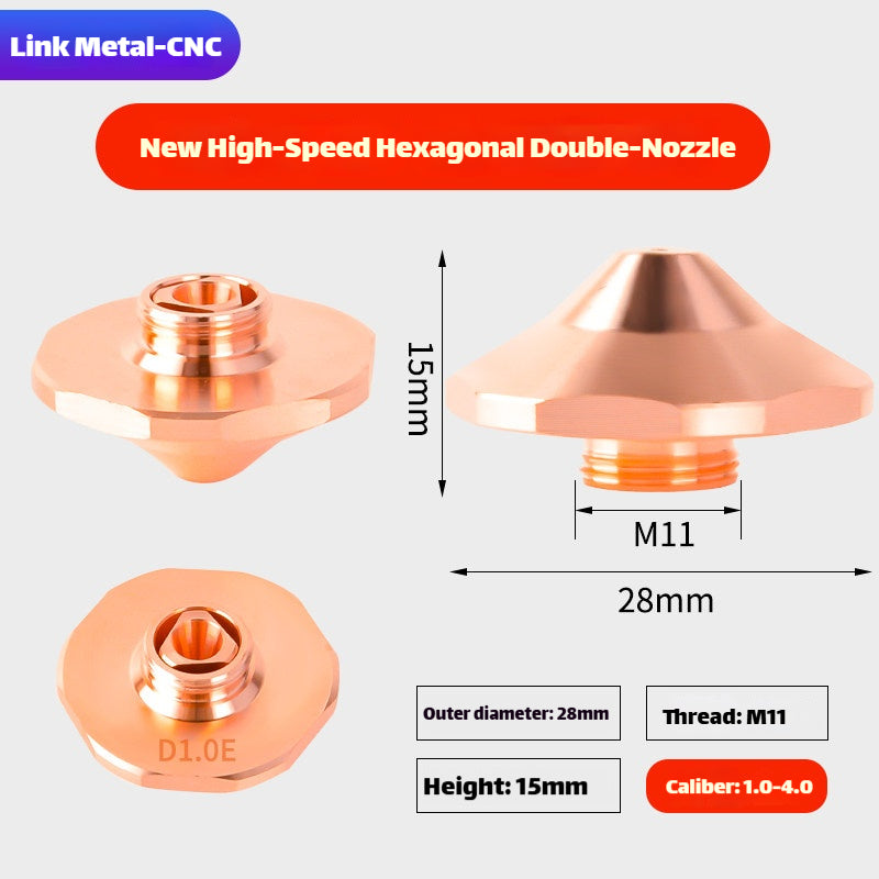 Hexagonal Style Double-Layer High-Speed Laser Cutting Nozzle | LinkMetal CNC