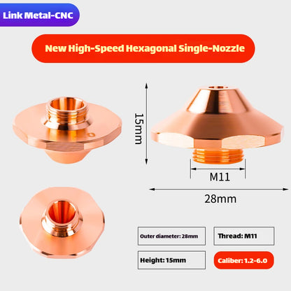 Hexagonal Style Single-Layer High-Speed Laser Cutting Nozzle | LinkMetal CNC