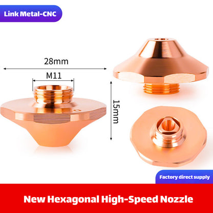 Hexagonal Style High-Speed Laser Cutting Nozzle | LinkMetal CNC