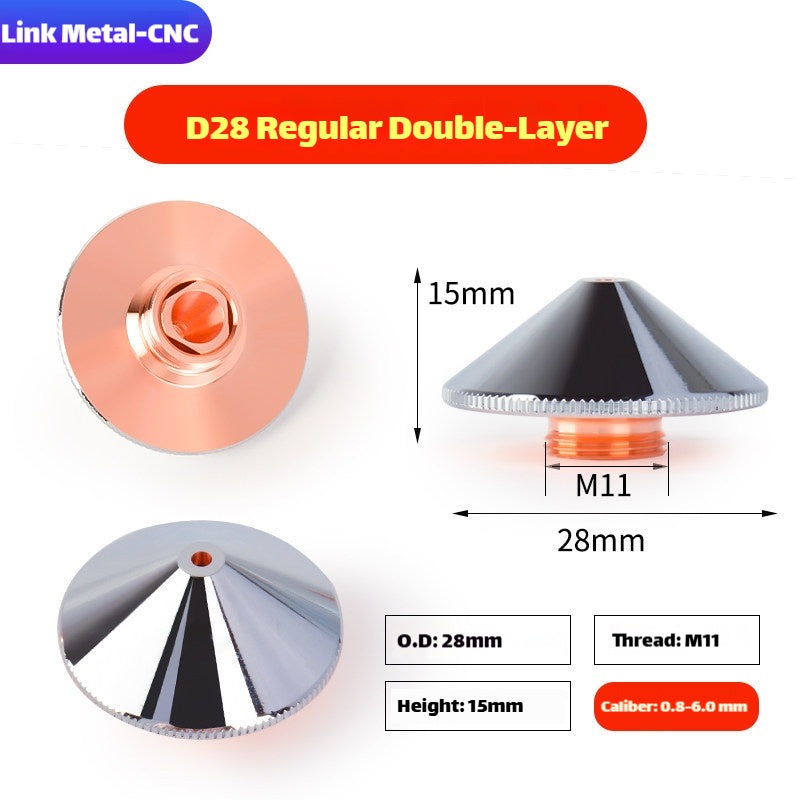 LinkMetalCNC D28 standard double layer chrome plated laser nozzle for fiber laser cutting machine